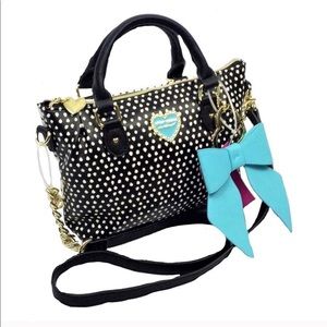 Betsey Johnson Polka Dot Handbag with Teal Bow